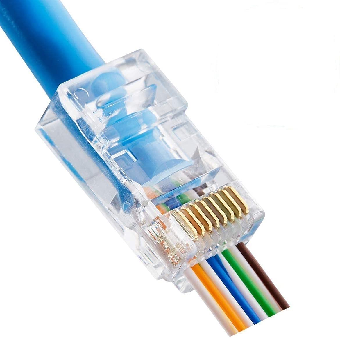 RJ45 Pass Through Connectors - Easy to Crimp Modular Plug for Solid or Stranded UTP Network Cable | Male Ethernet Connector End