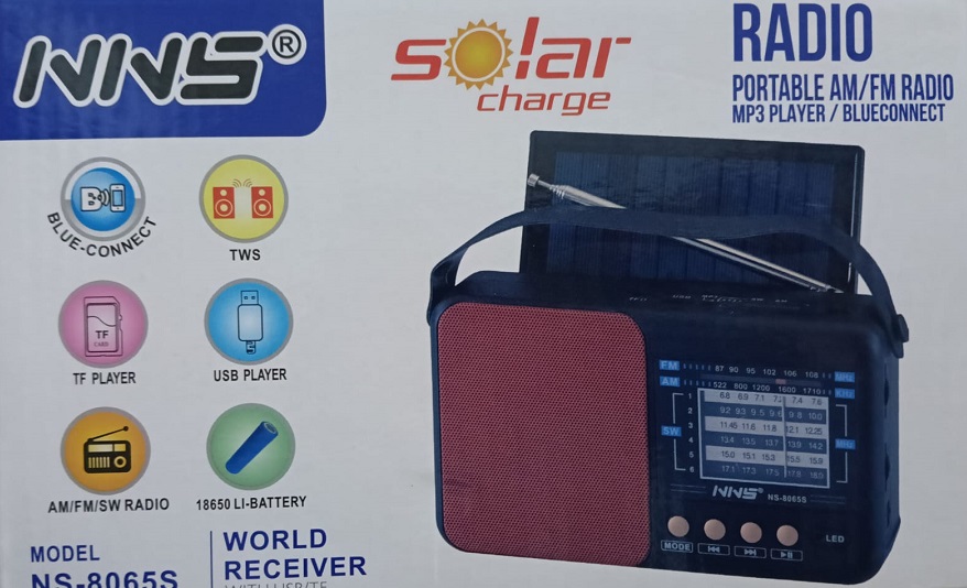 Solar Powered Rechargeable Battery Radio with Bass Speaker AM/FM SW1-6 8 Bands TF/USB/TF MP3 PLAYER Bluetooth Connectivity NS-8065S