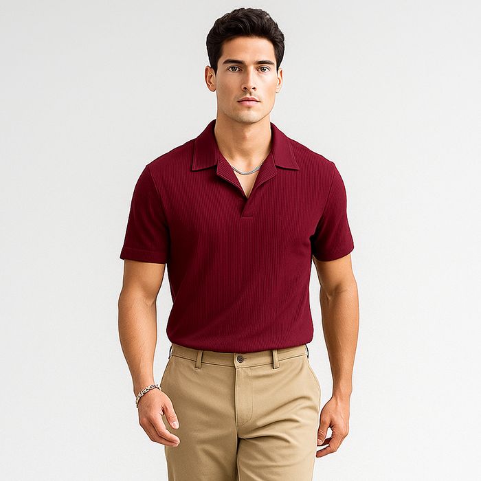 Polo T-Shirt For Men Summer Waffle Knit Textured Casual Stylish Shirt Multiple color