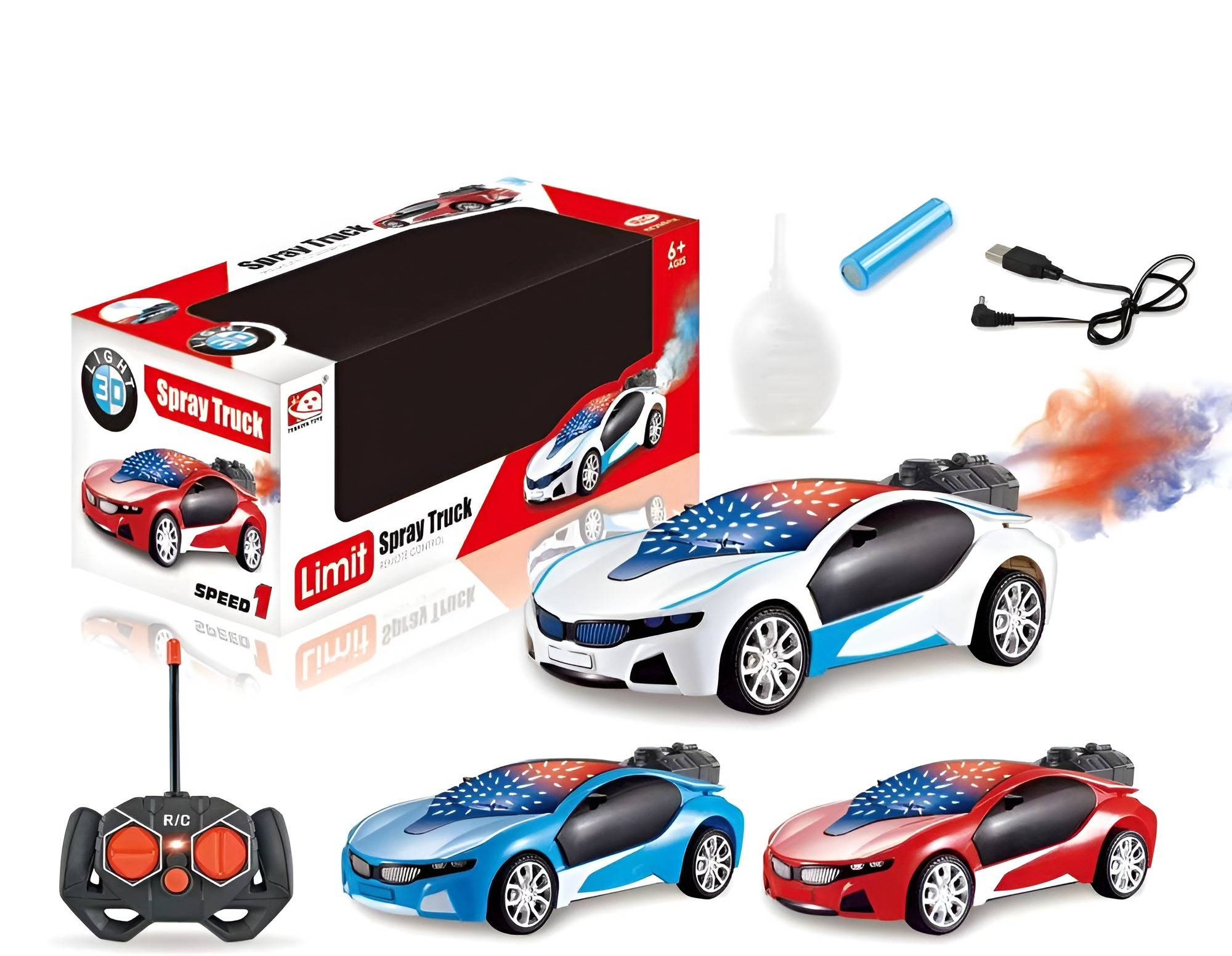 RC Spray Drift Car with Smoke Effect & LED Lights | USB Rechargeable Remote Control Toy Car