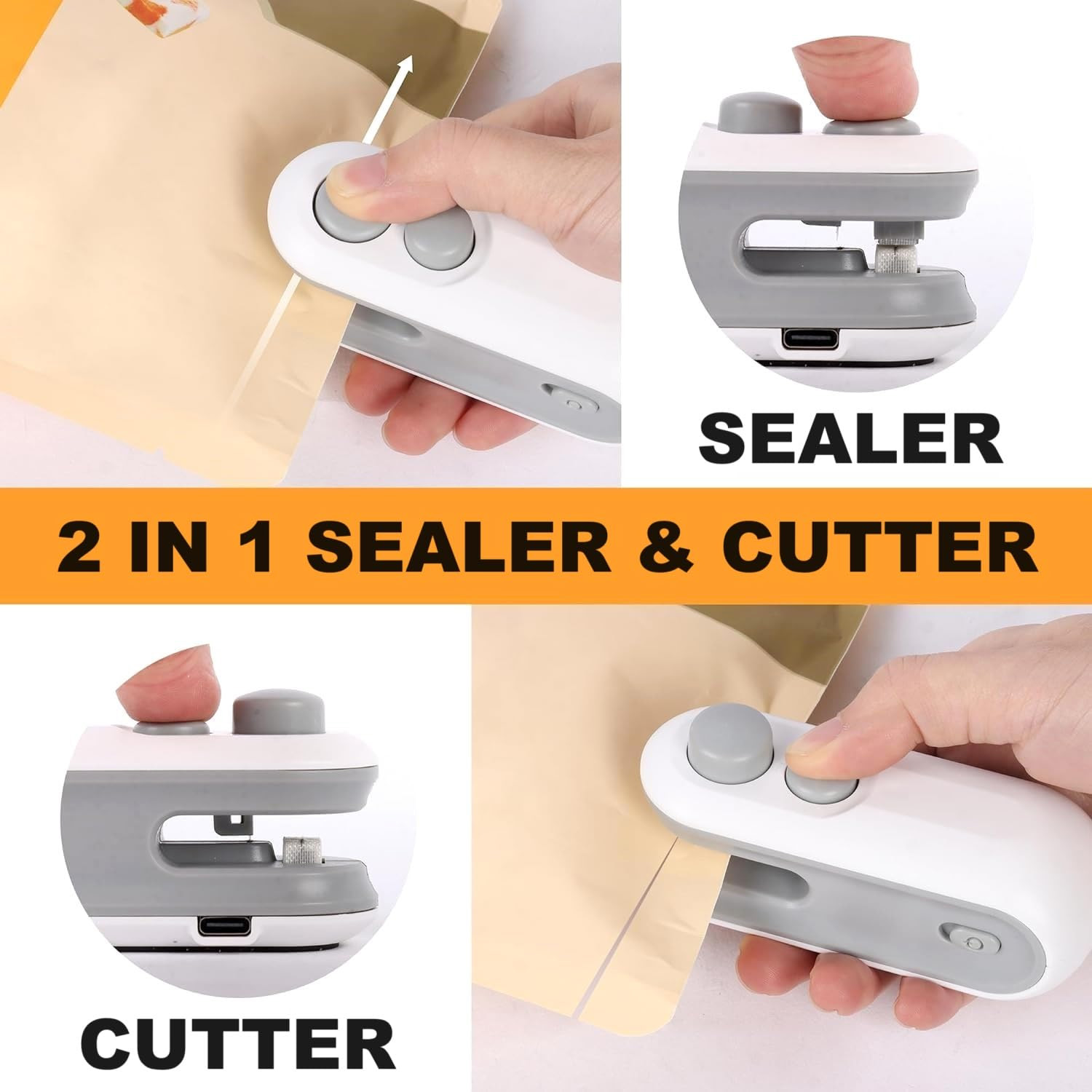 Mini seal machine – USB Rechargeable 2 in 1, Portable Handheld Heat Sealing Machine for Food Storage, Snacks, Chips, and Plastic Bags keeping it fresh – Magnetic, Vacuum sealer with Built-in Cutter (Multicolor)"