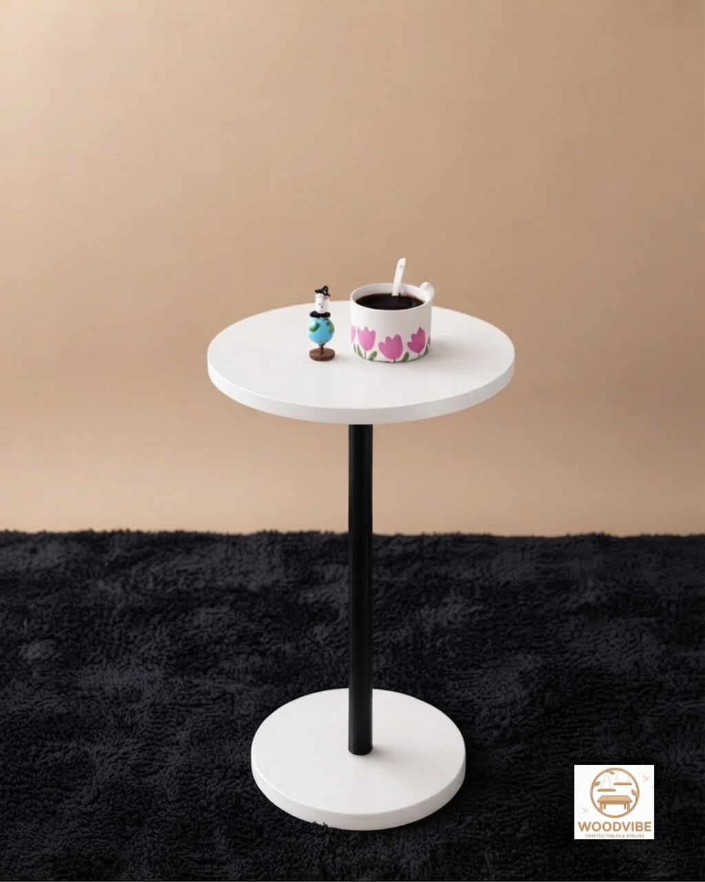 Modern Round Side Table | Premium Wooden Coffee & Decoration Table | Corner, Bedroom & Birthday Table | MDF Top | Brown White Black