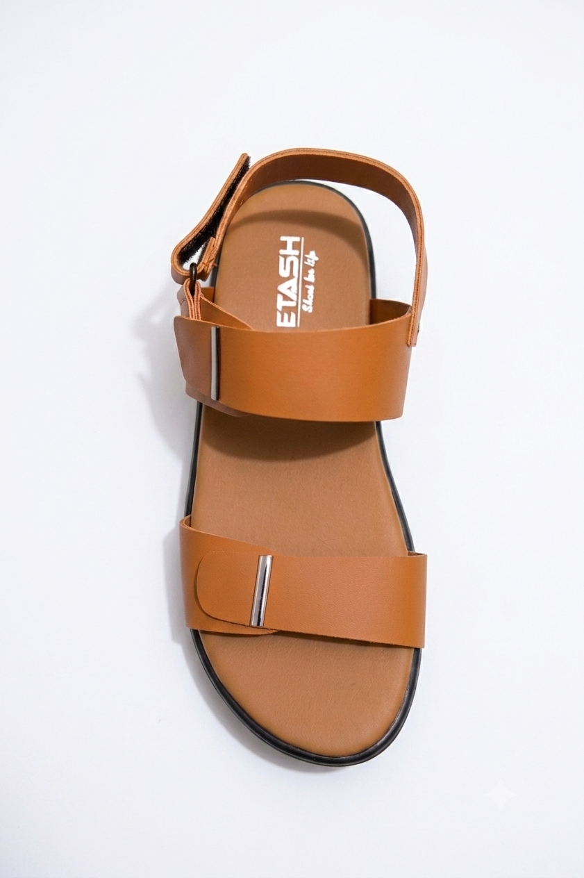 ETASH Men's Casual Comfort Sandals – Sophisticated Tan Multi-Strap Design with Silver Metallic Accents | and Adjustable Hook | and-Loop Backstrap (Model: 006)