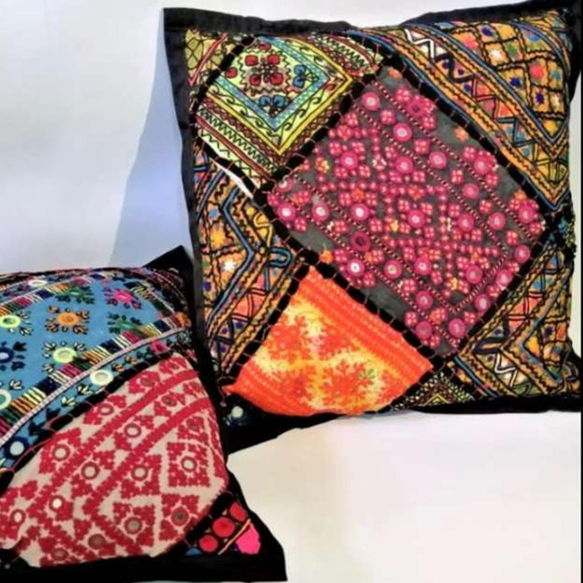 Handmade Applique Cushion Covers 5pcs Set 16x16 Inches Decorative Throw Pillows for Living Room and Bedroom