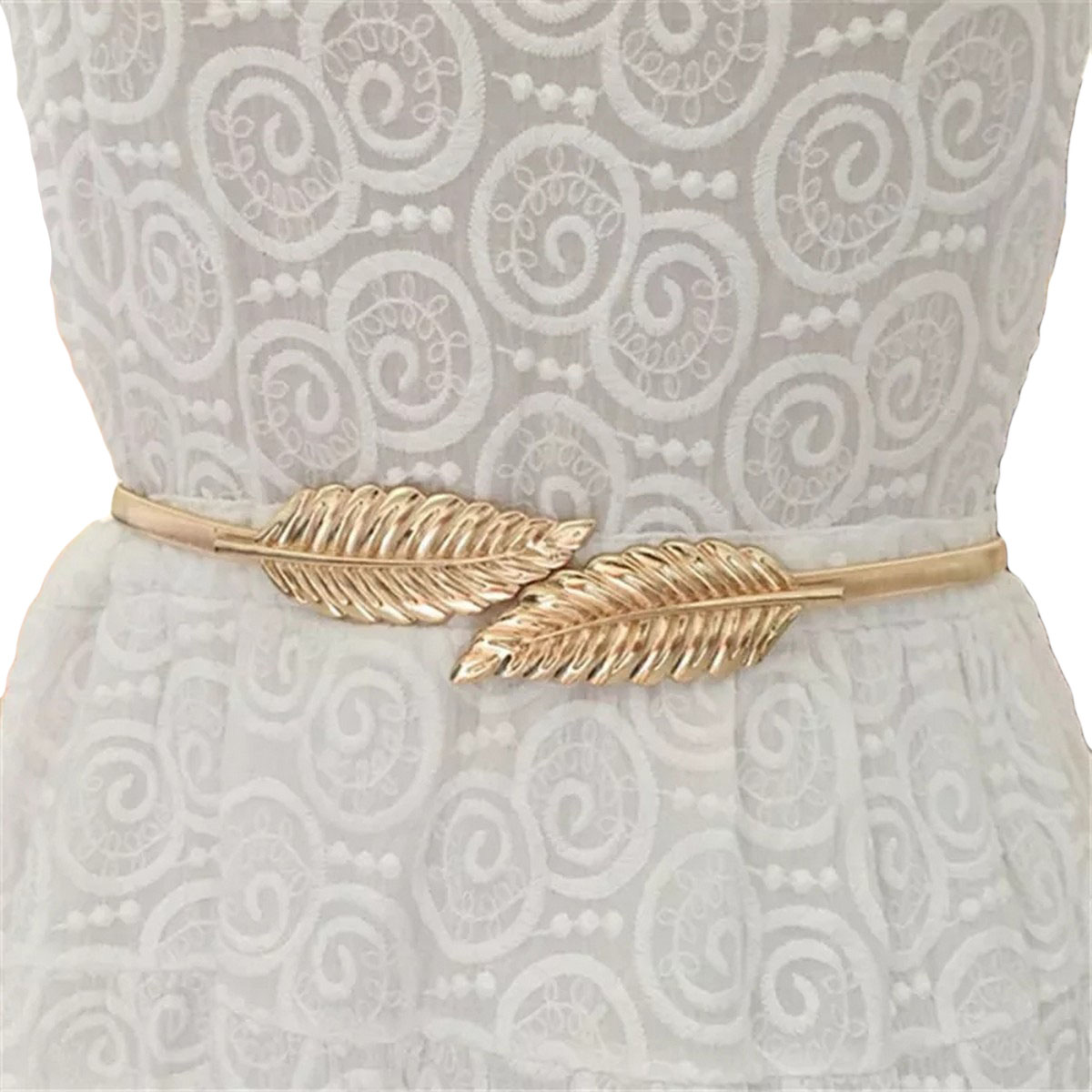 2022 New Leaf Shape Belts For Girl Women's Belt Gold Silver Leaf Elastic Metal Stretch High Waist Band Dress Cummerbund Wedding