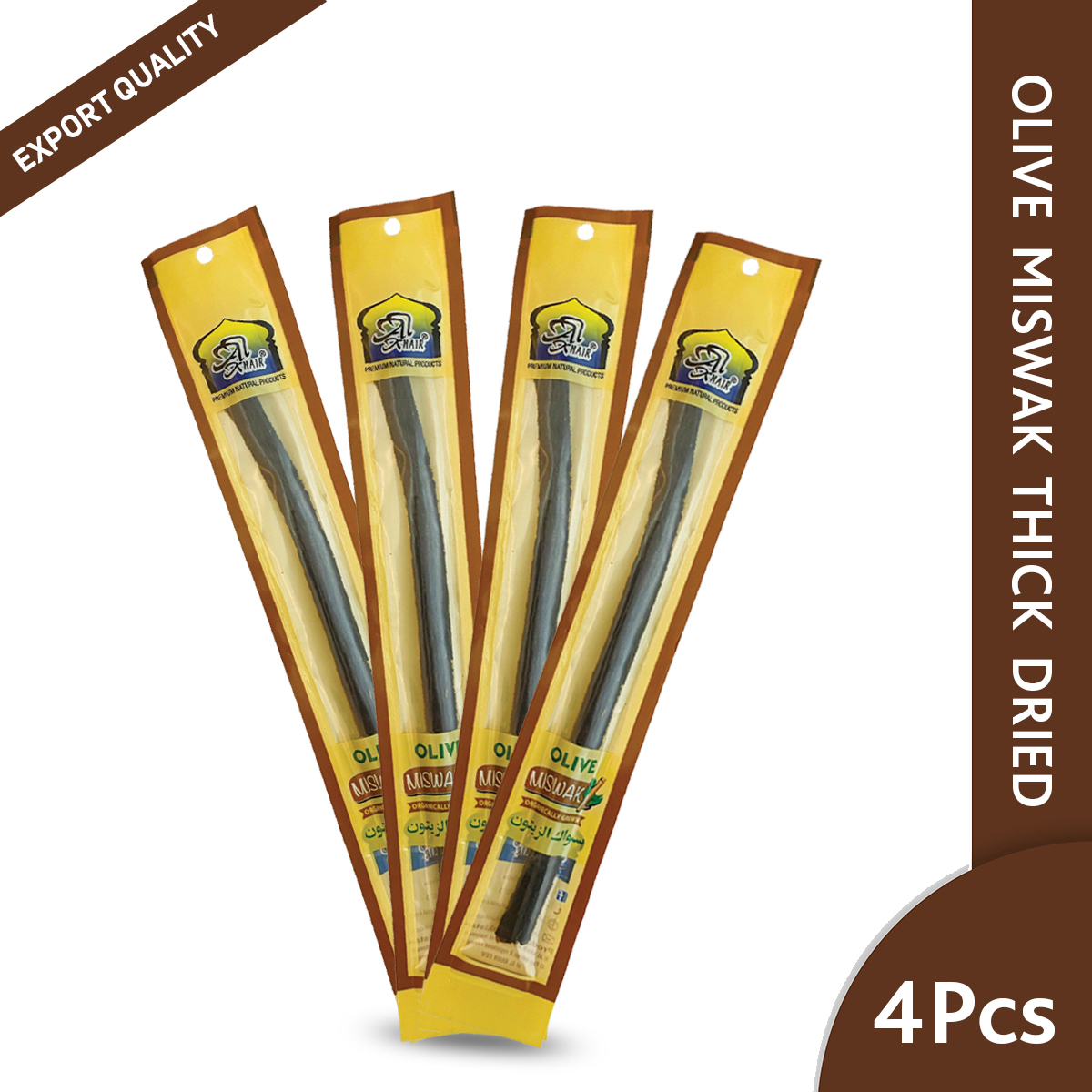 AL Khair Olive (Zaitoon) Thick Miswak Pack of 4 | Organically Grown | Oral Care
