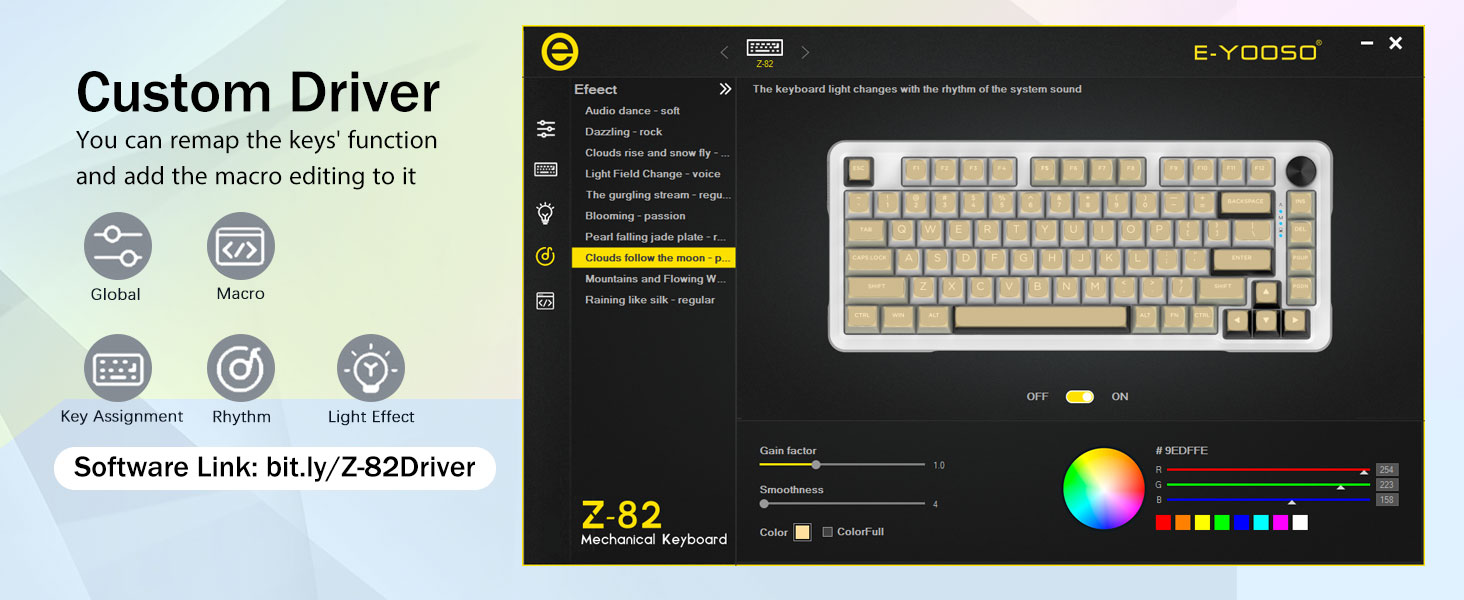 E-YOOSO Z-82 Tri-Mode Wireless 75% Gaming RGB Mechanical Keyboard Hot Swappable with Five-Layer Padding & Knob, Bluetooth/2.4GHz/USB-C, White 26 0ca4e6cda5eaed85efac4a01f91b8e0a