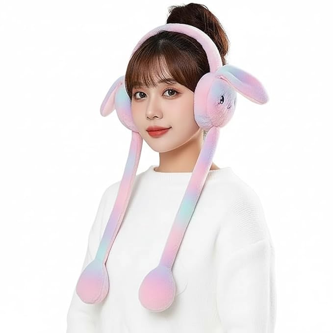 Kids Winter Earmuffs – Chu Chu Sounds Moving Bunny Ear Muffs for Winter – Soft Warm Plush Faux Fur Ear Warmers for Kids, Girls & Boys – Rabbit Ear Headband (Multicolor)