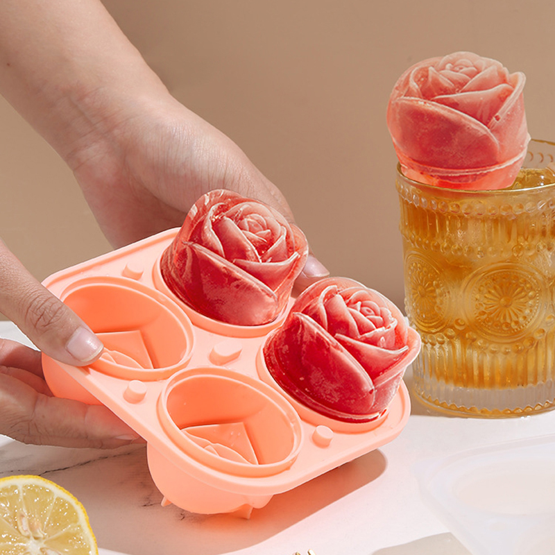 Rose Flower Shape Silicone Ice Cube Molds Ice Cream Tray Cocktails Reusable Icemaker Kitchen Accessories