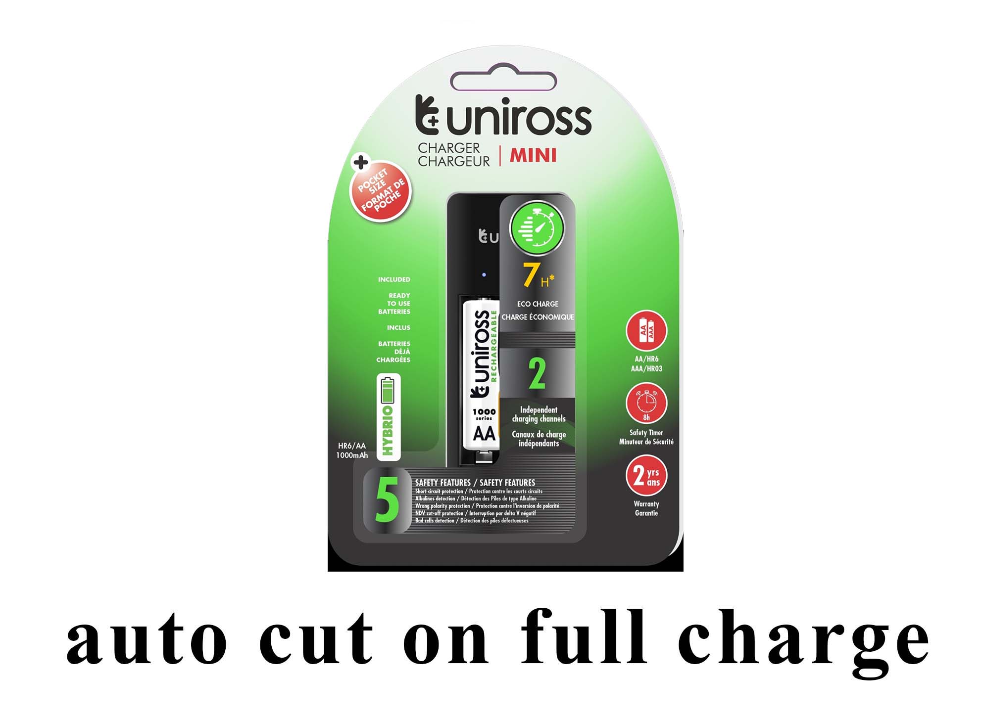1.5V Device Supported - Uniross Mini Charger with 2AA 1000mah Hybrio