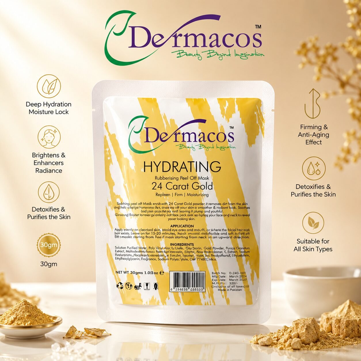 Hydrating Rubbering Peel-Off Mask 24 Carat Gold (30gm) | Face Mask Care