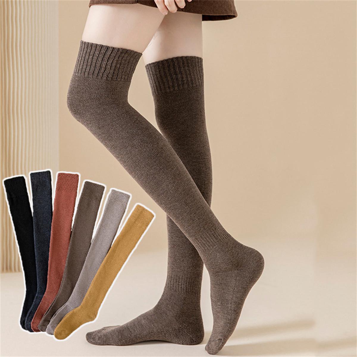 Long Socks Winter Women Stockings Thick Cotton Solid Warm