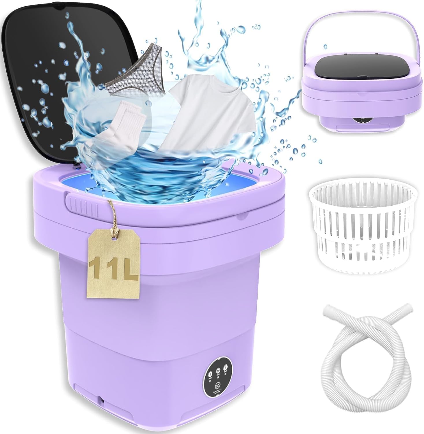 Mini Washing Machine - 11L Portable Washing Machine with Dryer - Premium Quality Foldable Washing Machine Mini - Mini Washing Machine for Kids Clothes - Small Washing Machine for Travel, Home & Baby A