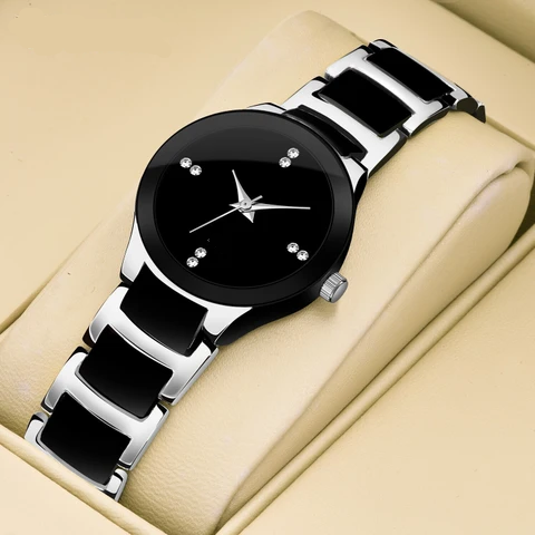 Premium Black Luxury Analog Quartz Watch for women – Elegant Stainless Steel Strap Two Tone For Girls| Luxury Perfect Ladies Gift Wrist Watches For Events