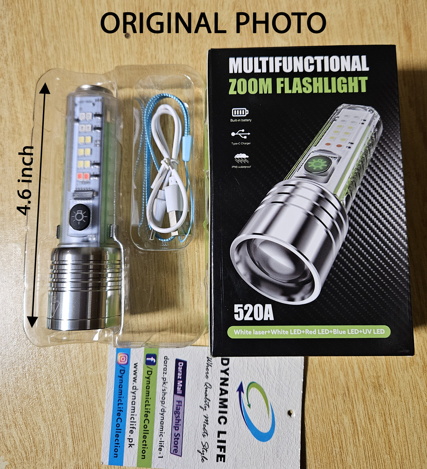 Premium Multifunctional Zoomable Flashlight Torch 520A LED Super Bright Rechargeable Long Range White Laser Light 8 Modes Flash light with Fluorescent Shell, Portable Hand Torch for Kite Flying  & Emergencies, Camping, Hiking, UV Light for Currency check