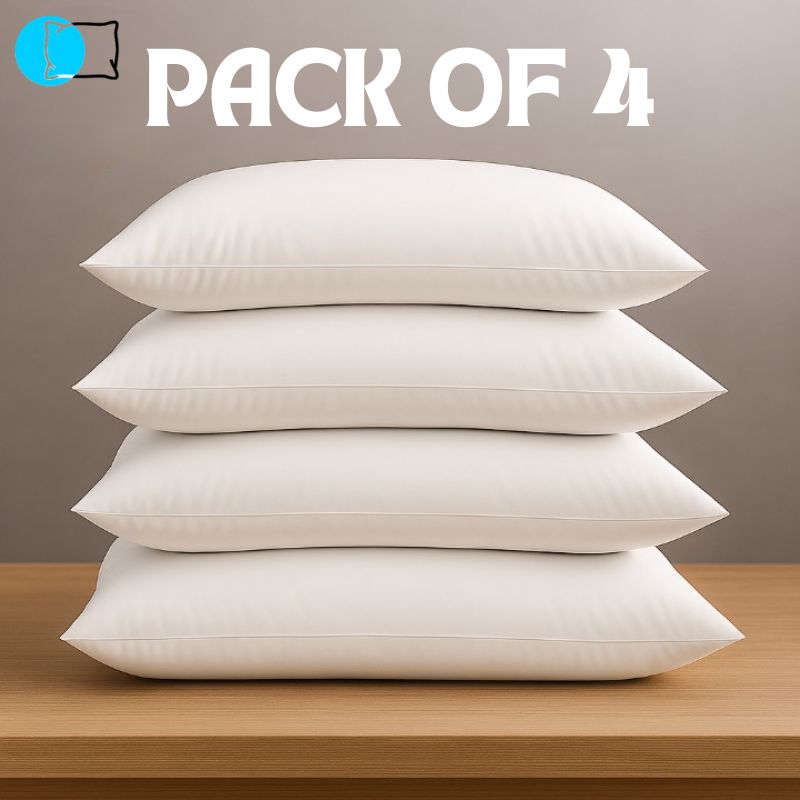 Pack Of 4 - Pillow  - White Pillow - Designed For Back & Side Sleepers -  Pillows - White Ball Polyester Fibre Pillow - Pillows For Bed - Lightweight & Non Allergic - Pillow With Zip Closure