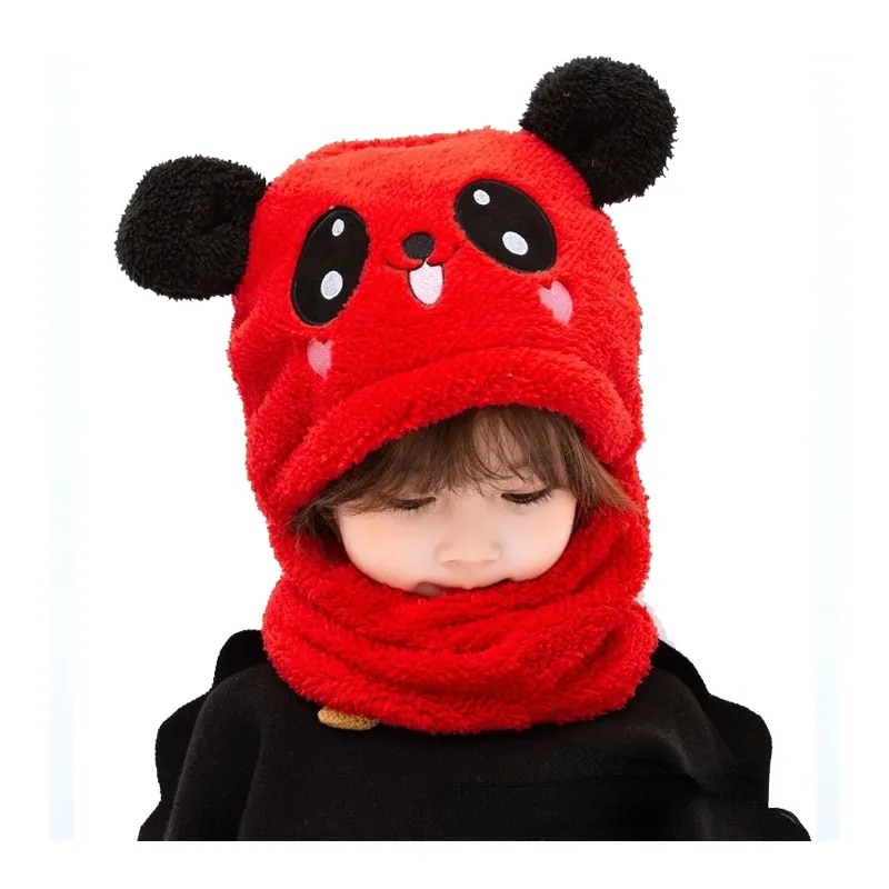 Boys And Girls Adorable Winter Baby Cap Velvet Cartoon Panda &Amp; Rabbit Hat With Warm Neck Collar