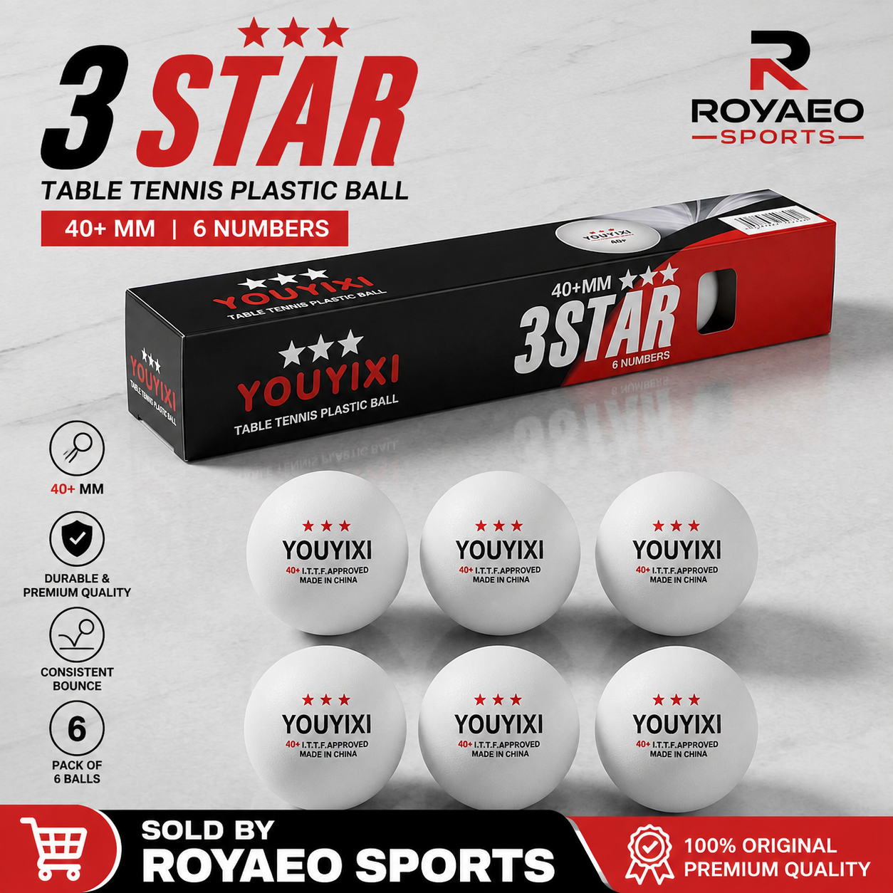 Table Tennis Balls - White - Double Circle - Pack Of 6
