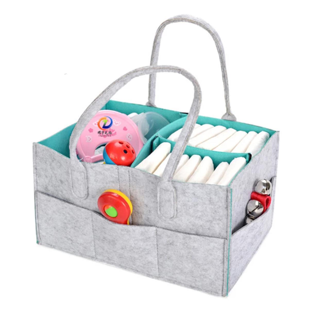 Hot Sale Baby Felt Storage Nursery Organizer Basket Infant Diaper Bag with Handle Caddy Changing Nappy Kids Storage Carrier Large Pocket