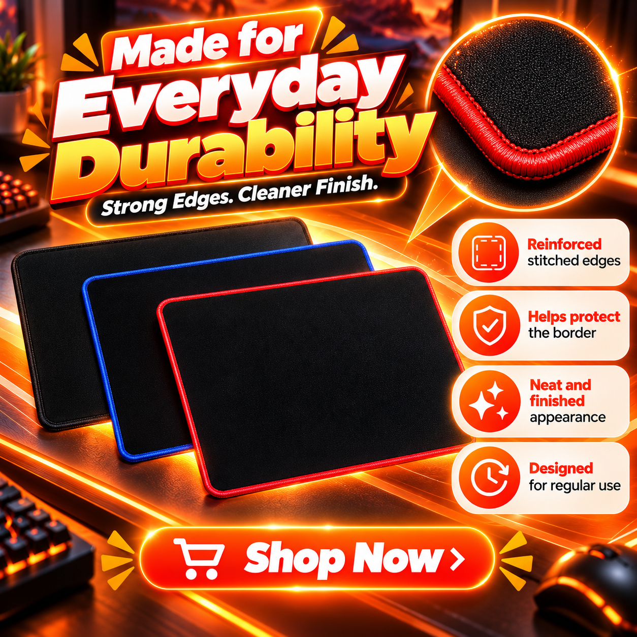 L16 Gaming Mouse Pad – Stitched Edge Mouse Pad with Black Smooth Surface & Colorful Border | Anti-Slip Gaming Mousepad for PC & Laptop Pakistan