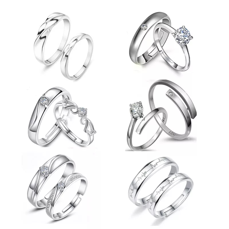 1 Set Sell Adjustable Lovers Zircon Engagement Rings For women Feshion Silver Color  Wedding Rings