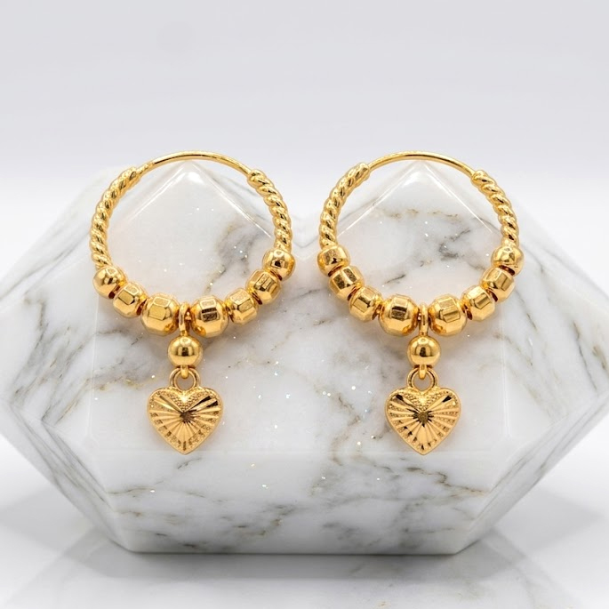 Arabic Hoop Earrings with Textured Ball Charm for Women & Girls | Bangle Rings Stylish & Trendy Jewelry Gifts | Perfect for Everyday & Party Wear