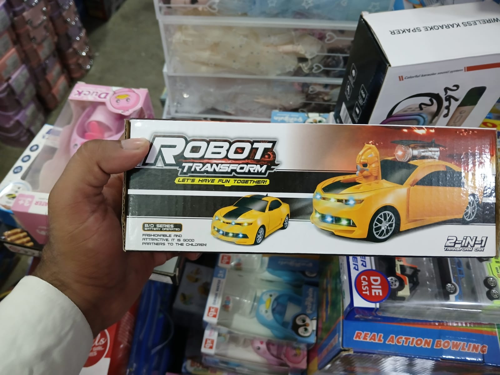Robot Car with Lights and Music - Bump and Convert Robot Toy for Kids (Yellow)