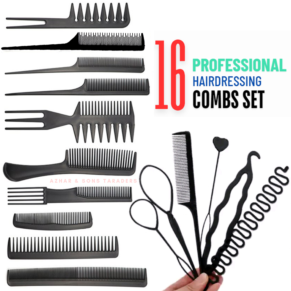 16 PCS Professional Comb Set Black Braids Tools with Zig Zag Pony Tail Makers Professional Braids Tools Hair Styling Kits For Women Hair Accessories Set Women Girls DIY Hair Styling Set Kit Tools Accessories Pull Hair Needle Dish hair Comb Tools As Pictur