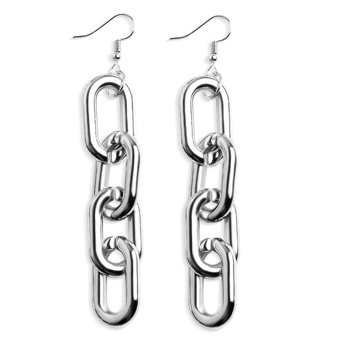 4 Loops Thick Chain Metallic Pendant Punk Golden Silver Plated Dangle Earrings Drop Earrings