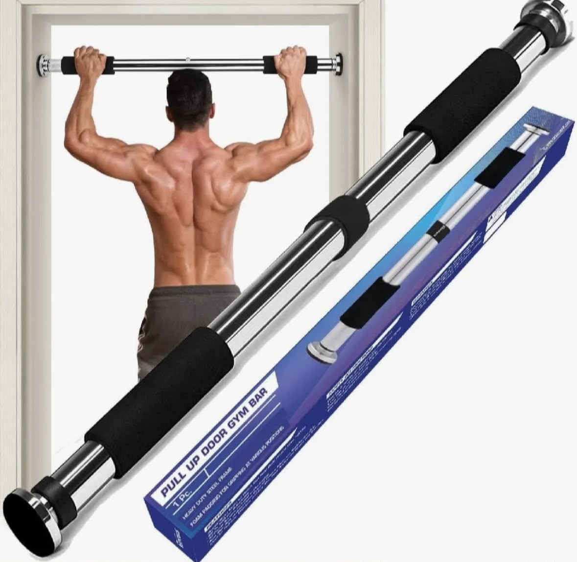 Iron Door Way Gym Bar – Adjustable Pull Up Bar for Doorway | Chin Up Bar Rod Stand for Home Gym Fitness, Adults & Kids | Door Pullup Bar with Strong Grip Handles
