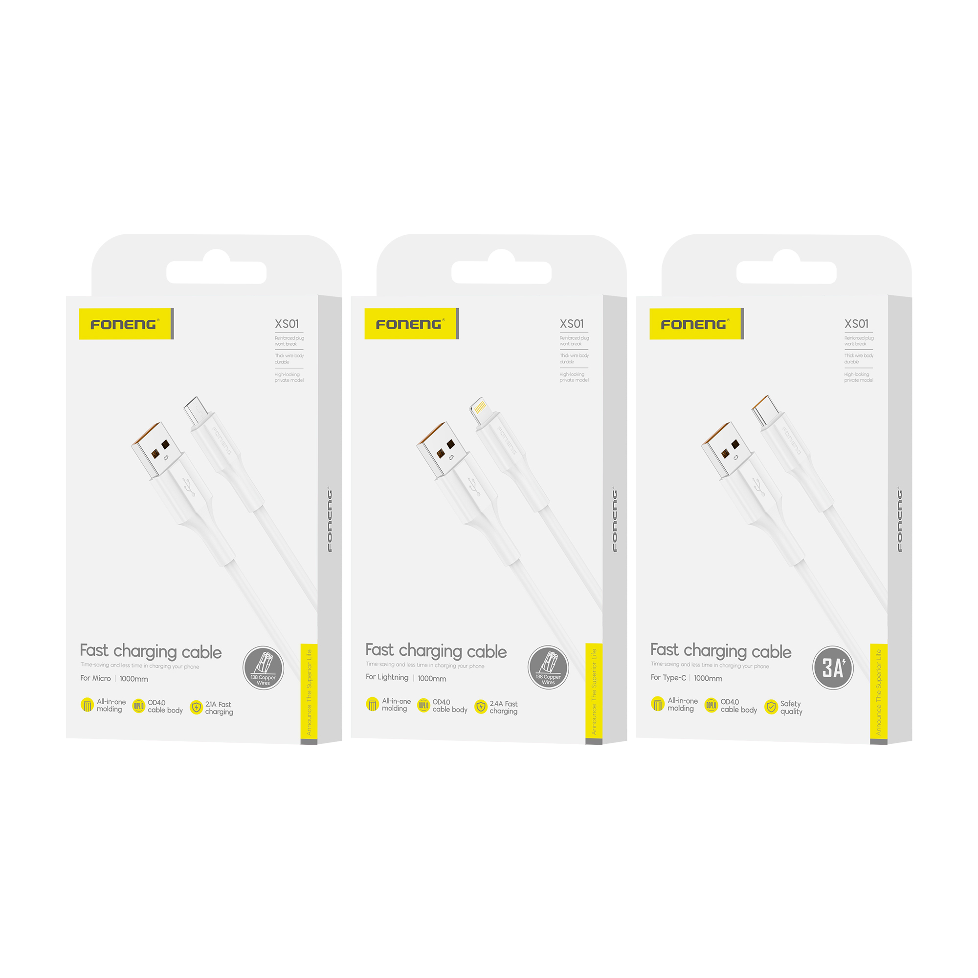 Foneng XS01 Fast Charging Cable – Micro USB / Type-C / Lightning / Type-C to Type-C / Type-C to Lightning