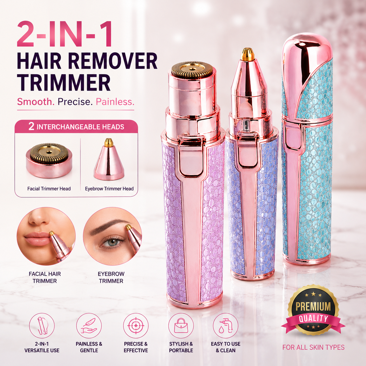 2 in 1 Hair Remover Machine for Girls | Rechargeable Eyebrow Trimmer & Facial Hair Removal Machine Hair Trimmer for Women