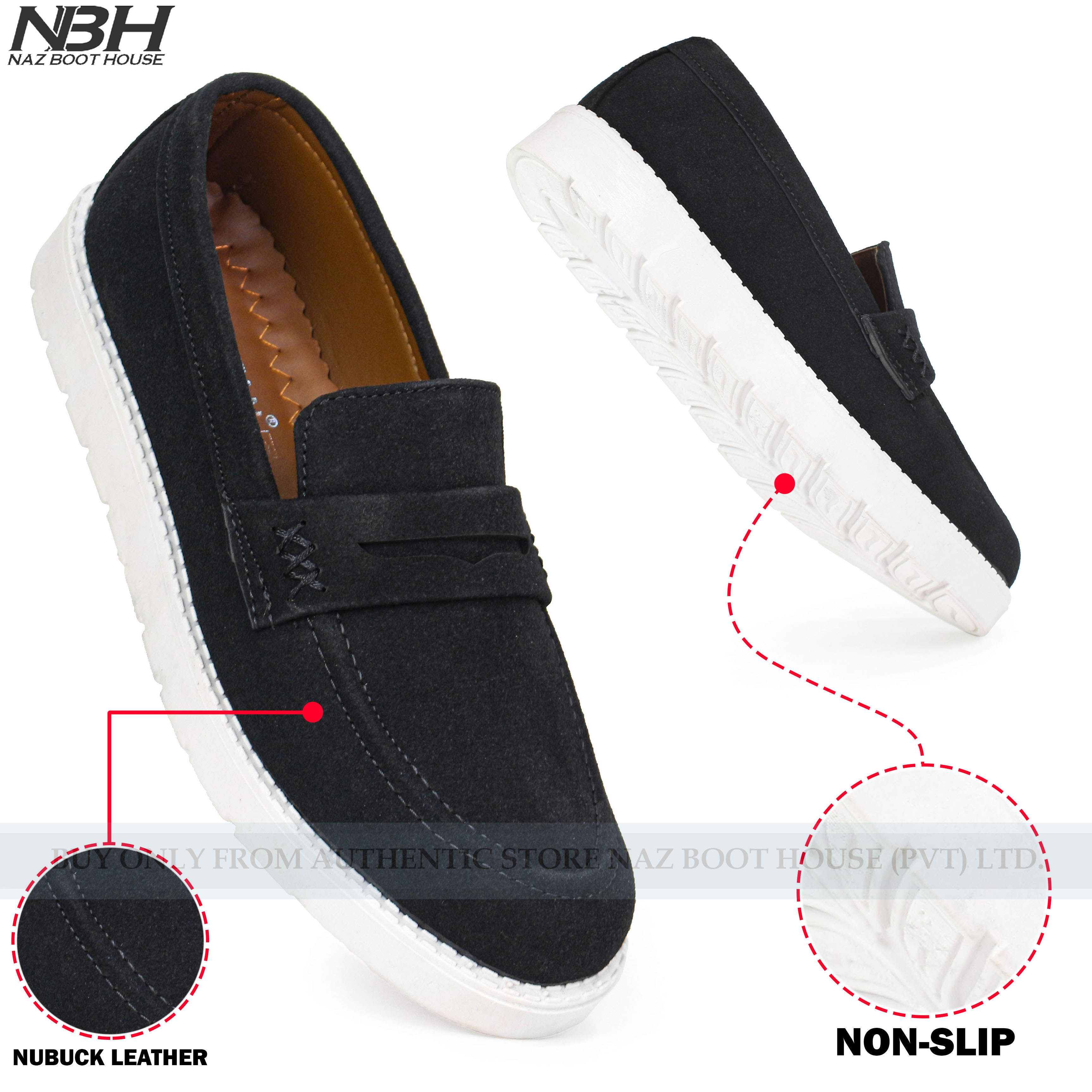 NBH Loro Piana Loafer Shoes For Men - Non Slip Rubber-Sole Moccasins For Men - Office Shoes For Boys - Shoes In Suede Leather For Kamez Shalwar