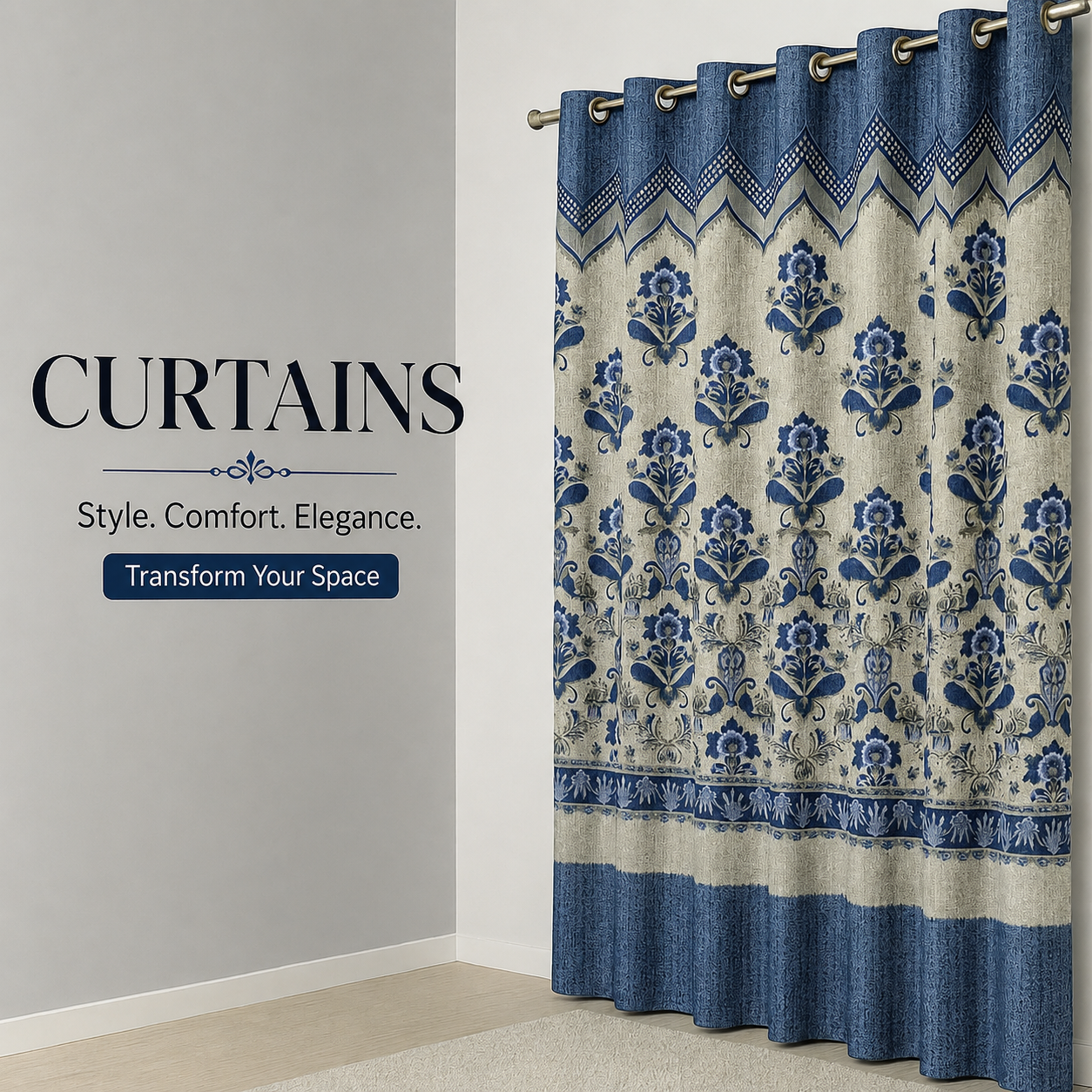Modern Shanghai Fabric Curtains for Bedroom & Living Room - Thick Heavy Parda Ready Made Eyelet Ring Window Door Curtain Panel (Export Quality)