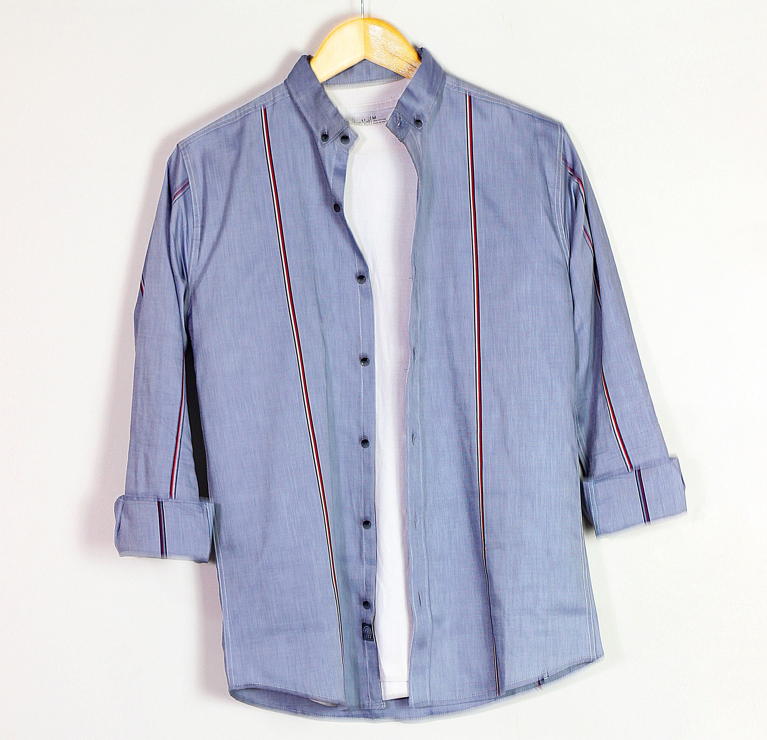 Auditors®️ Mens Semi-Formal Cotton Stripe Shirt Light Grey Colour 100% Pure Cotton Fabric For Year-Round - Code AMS-204