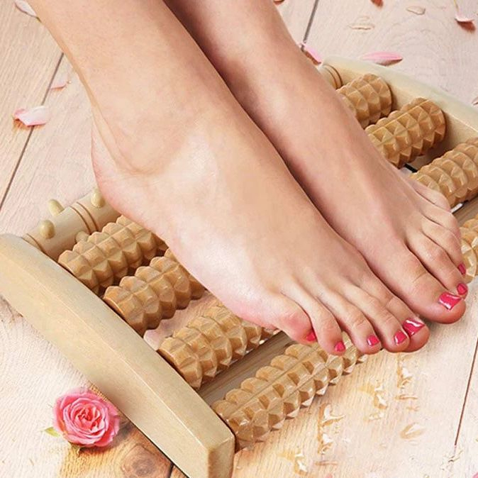 6 Row Wooden Foot Massager Roller  Reflexology Acupressure Foot Massage Tool  Foot Pain Relief  Blood Circulation  Stress Relief  Home Therapy