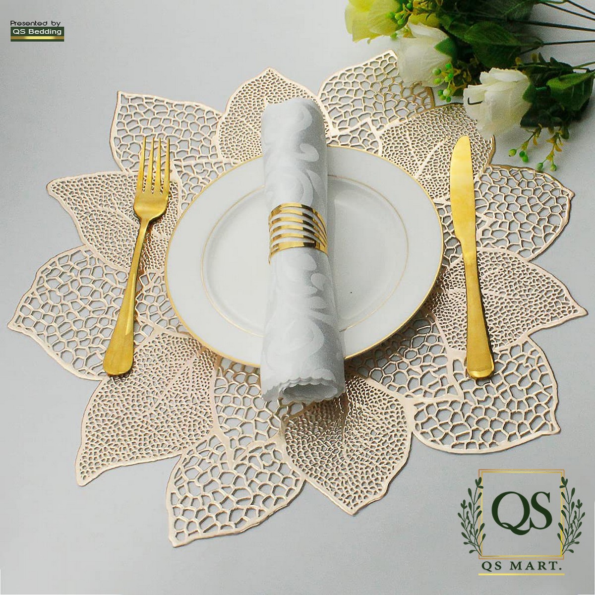 4pc Round Placemats Restaurant Hollow Pvc Decoration Meal Matsilver