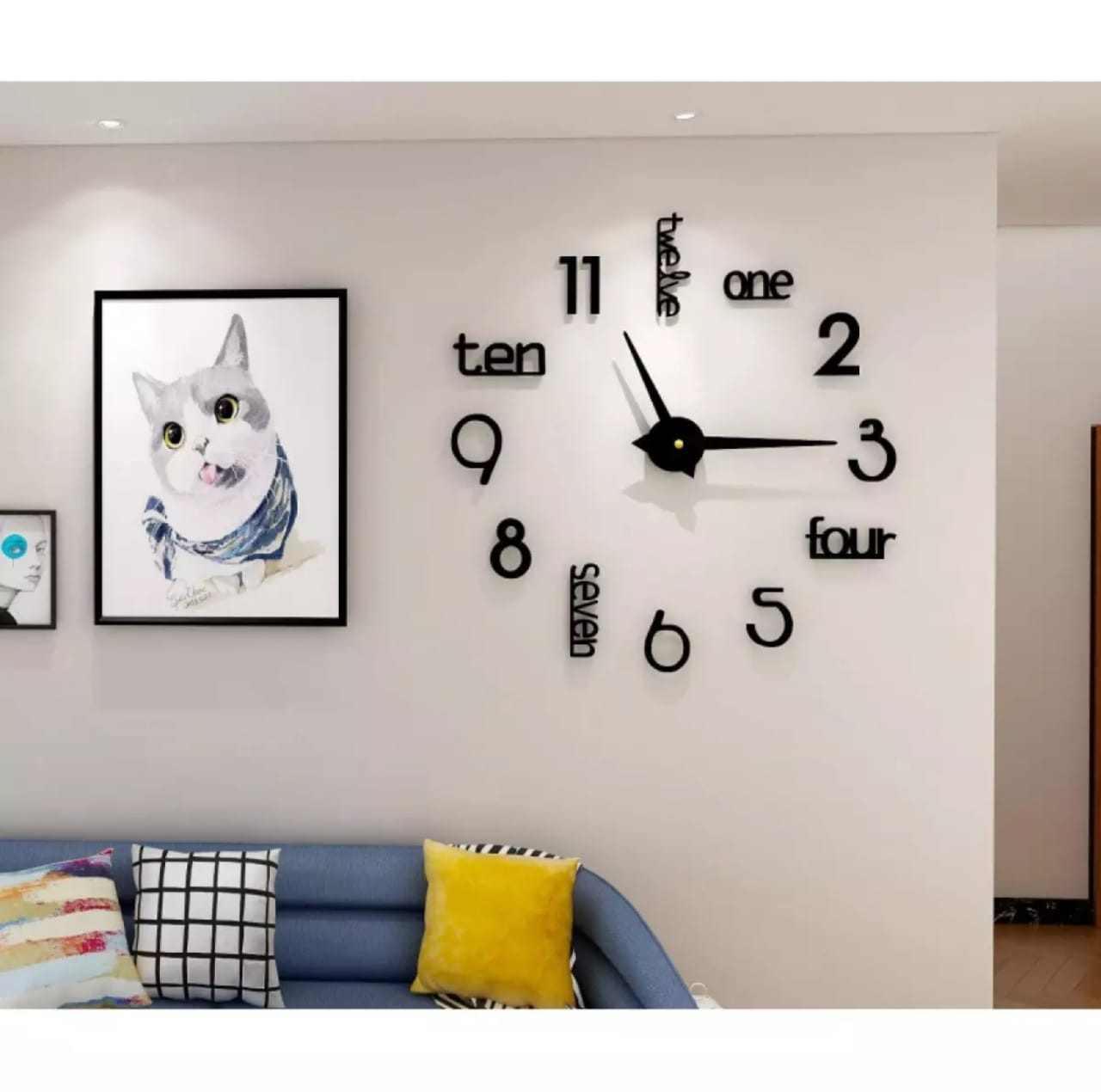 Home 24 inch wooden Large Wall Clock with Modern Design 3D Wall Clock Home Decor Living Room Quartz Wall Clock
