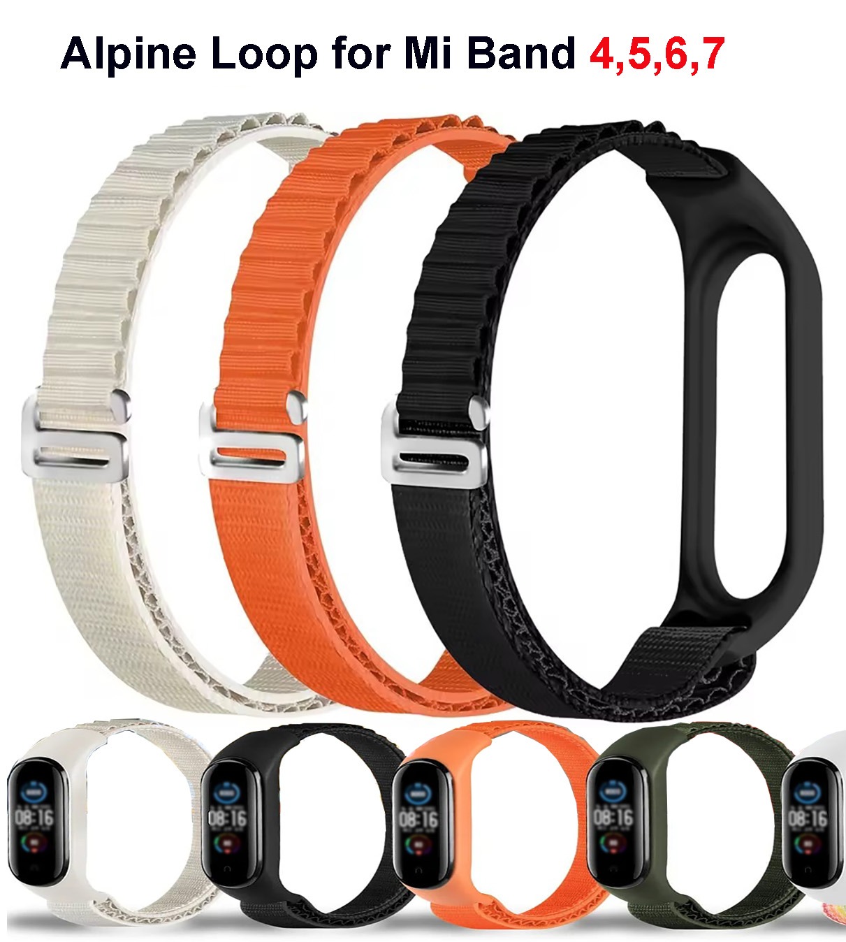 For Xiaomi Mi Band  Mi band 4 , 5 , band 6 , band 7 -Nylon Loop Strap Band  [NOT FIT TO ANY OTHER BAND or Copy Band]