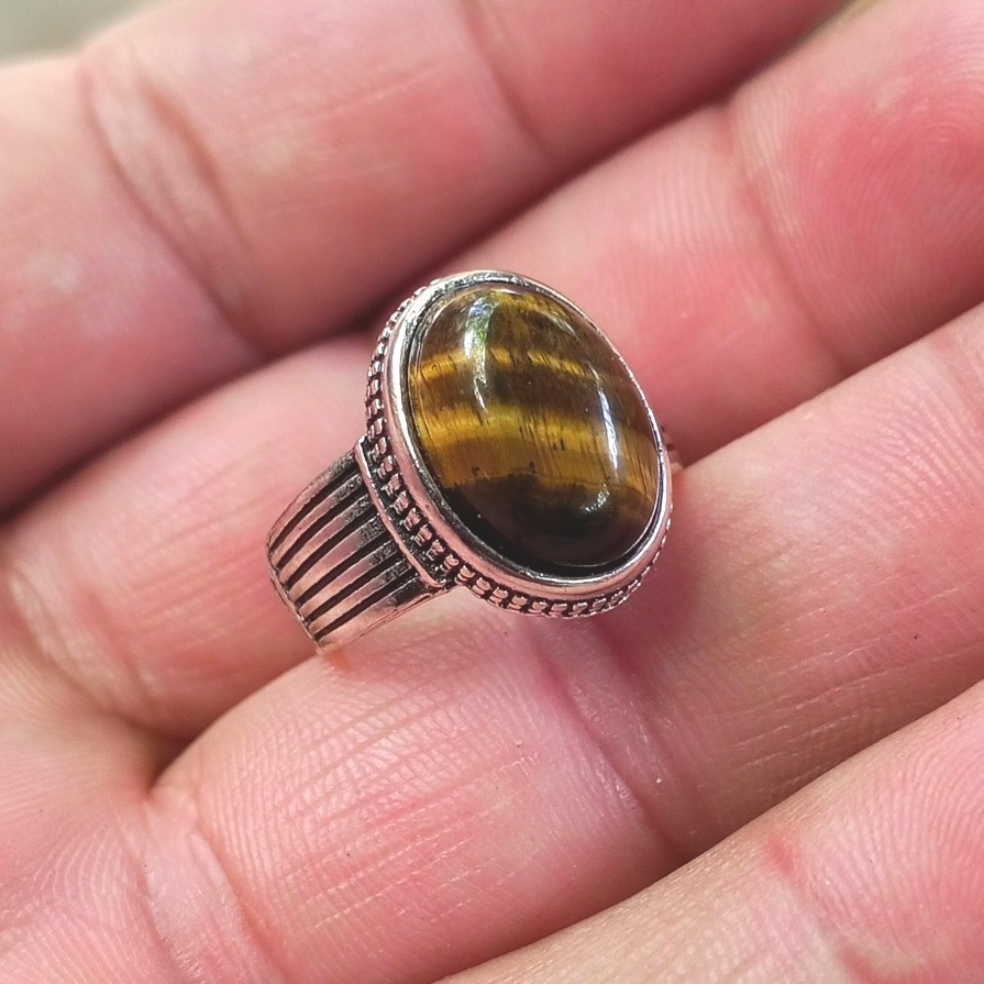 Women Men Couple Unisex's Large Stone 11x17MM Natural Tiger Eye Stone Ring Fine Jewelry Party Wedding Anniversary Gift