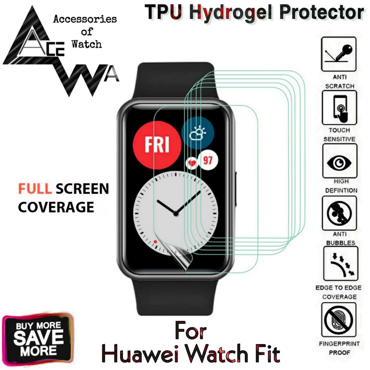 AceWa 1 Pcs Hydrogel Film Protector for Huawei Watch Fit Smart Watch Full Screen Protector Smart Band Huawei Watch Fit TPU Soft Clear Jelly Protective Film Guard for Huawei Wa
