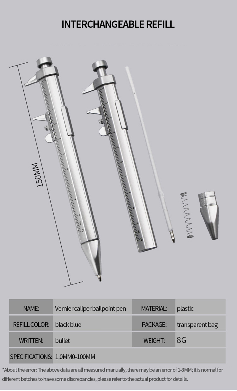 5Pcs Students Stationery 0-100mm Vernier Caliper Pen Ballpoint Pen Measuring Tool Multifunction Roller Pen - View #4