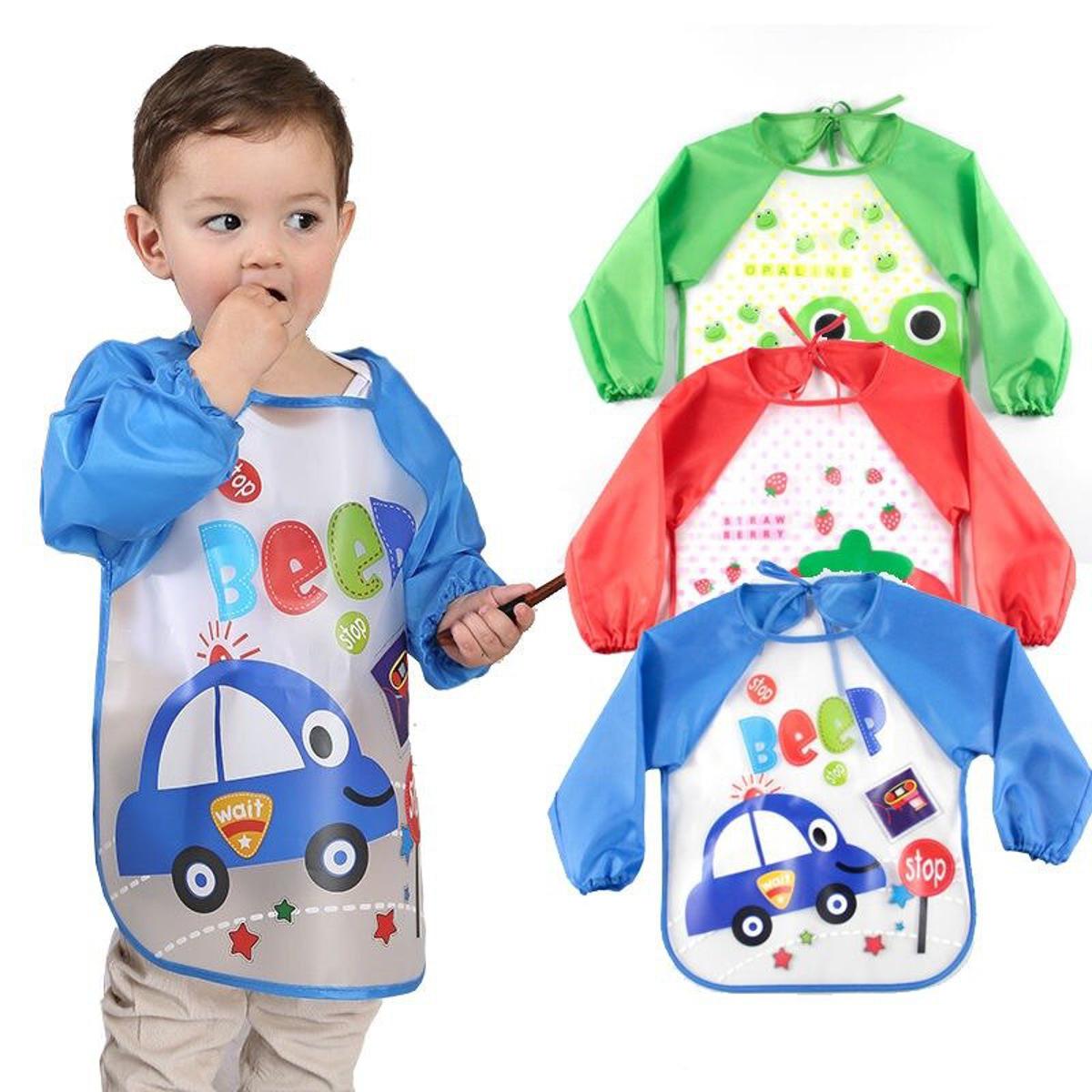 New Waterproof Feeding Baby Bibs Bandana Cute Full Sleeved plastic Bibs for Baby Girl Bib Saliva Boy Burp Cloths Baby Self Cartoon Long Sleeves Printed Kids Eating feeding Apron Smock Bibs for Toddler