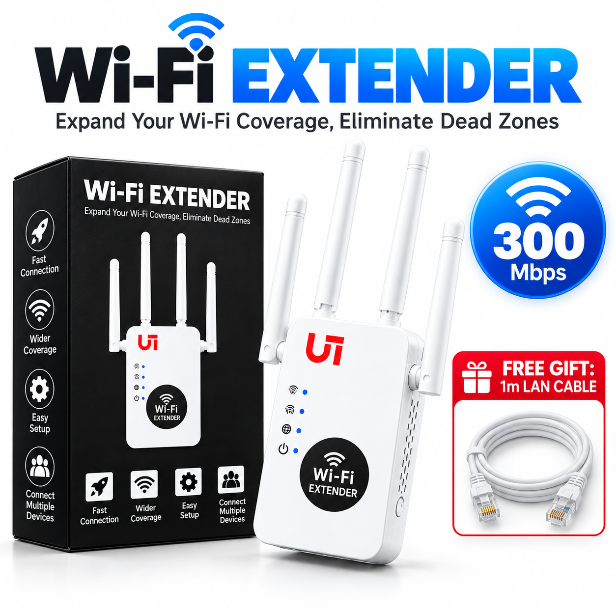 Wireless WiFi Range Extender 300Mbps – Compact Network Coverage Device
