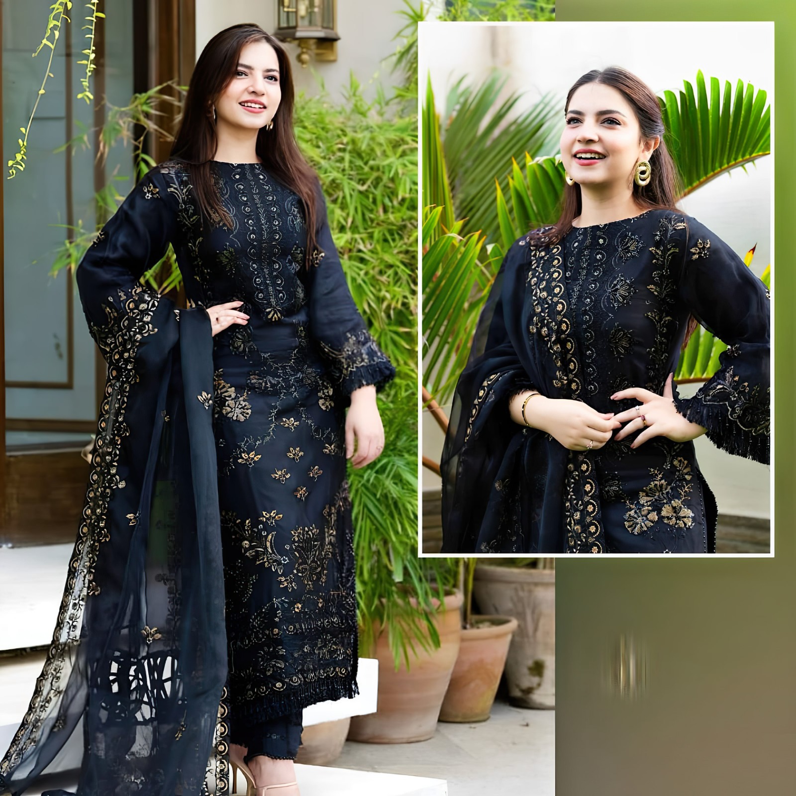 3Pc Embroidered Unstitched Chiffon Suit For Women All Season Crinkle Chiffon Fabric Party Wear Formal Style Multiple Color