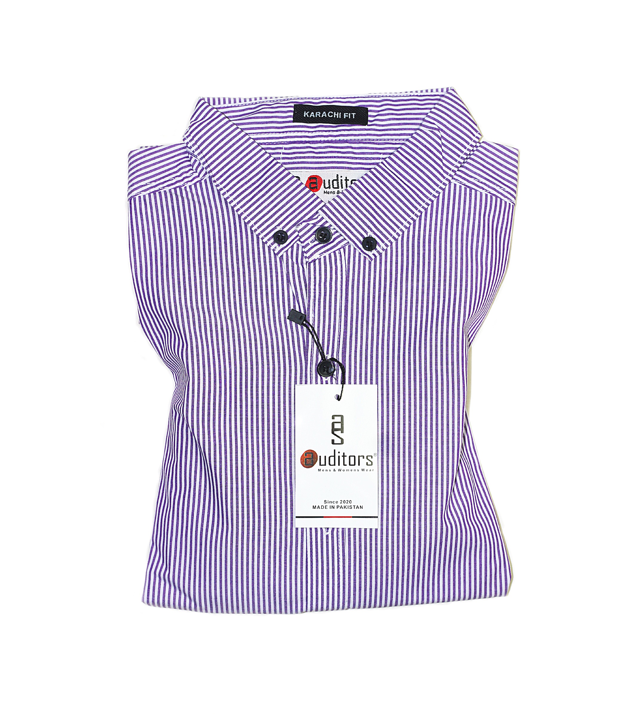 Auditors®️ Mens Semi-Formal Cotton Stripe Shirt Purple Colour 100% Pure Cotton Fabric For Year-Round - Code AMS-200