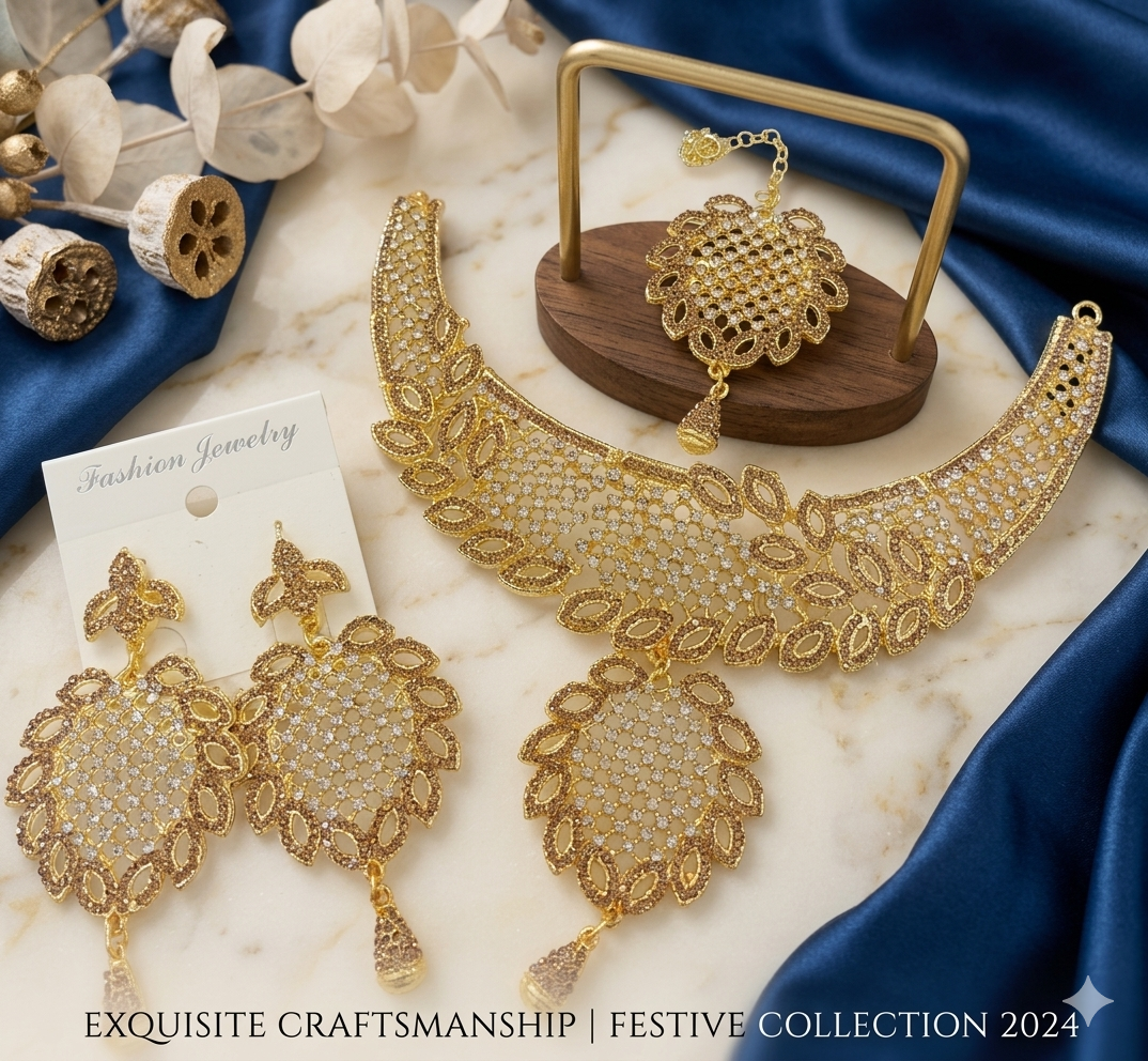 Ayzal collection Bridal Golden Crystal Girls Jewellery Set For Women Trendy Fashion