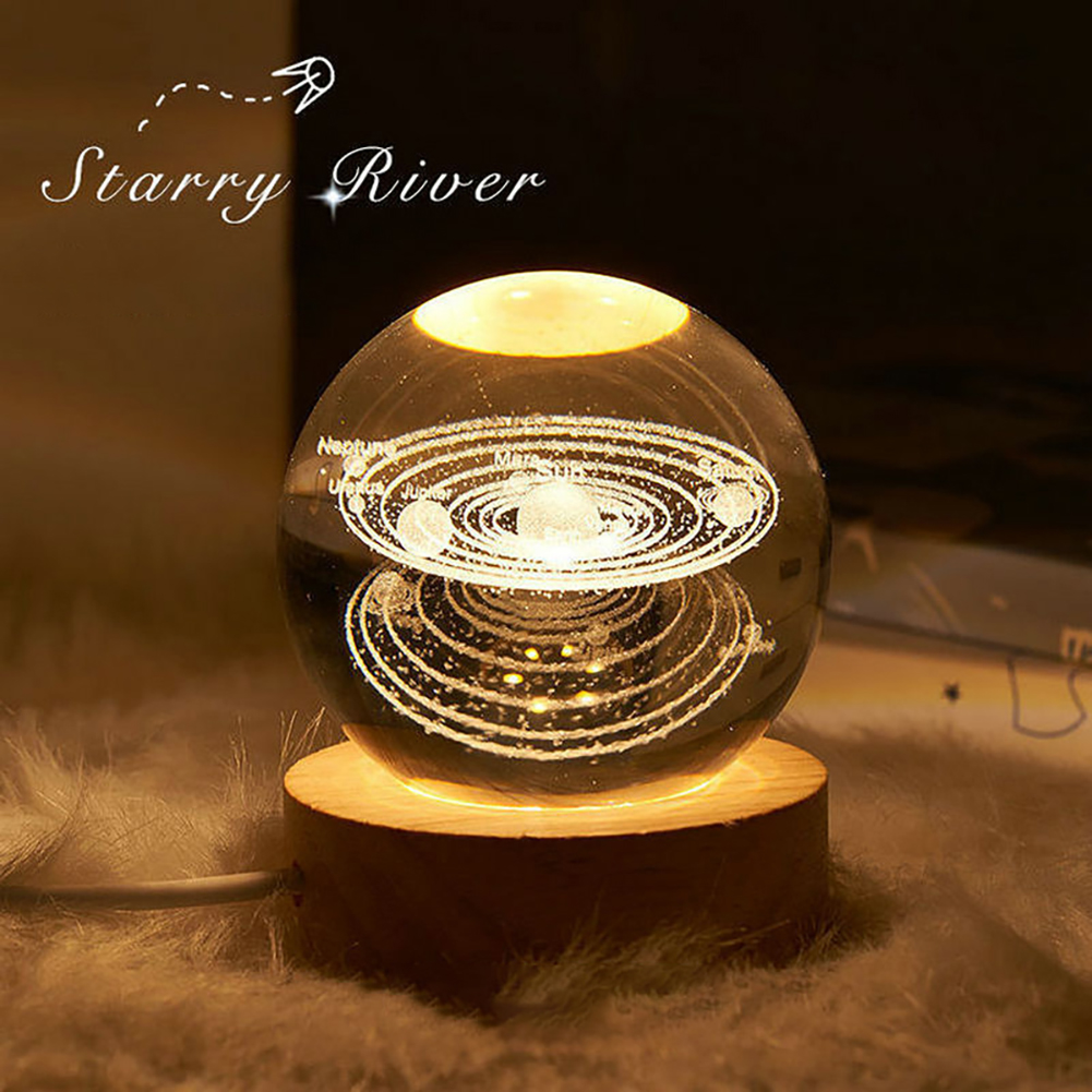 Le 3D Galaxy Crystal Ball Lamp 2.4 Inch Crystal Ball Night Light With Wooden Base For Home Desktop Decoration