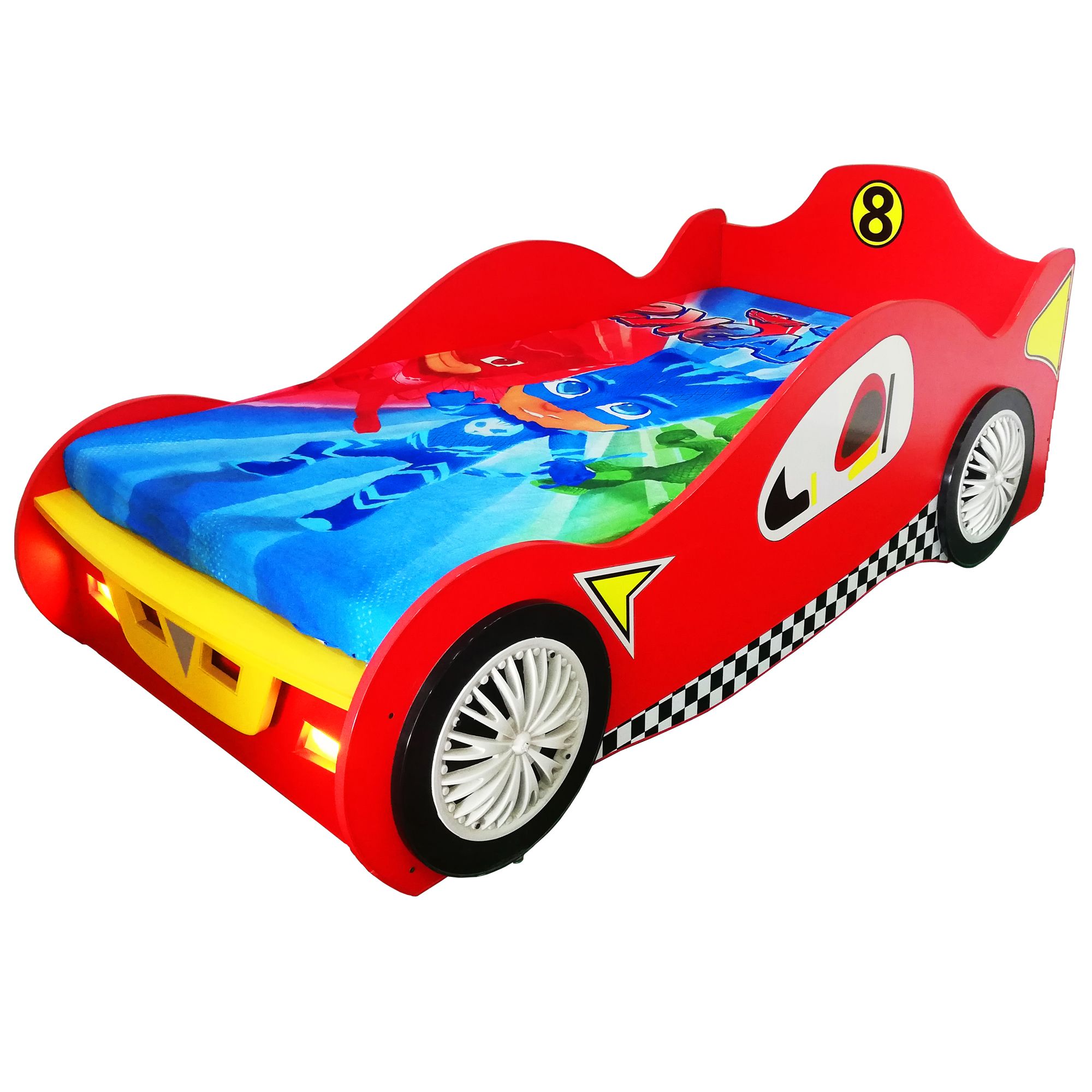 Furnishoo 8 Car Bed Sale in Pakistan - Kids Car Bed - Red Car Bed With Lights