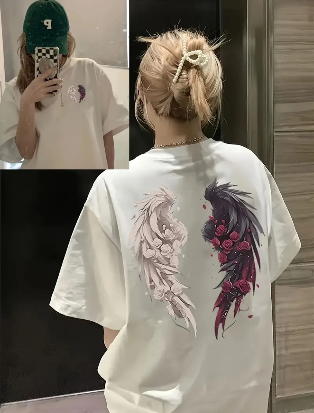 Angel/devil printed drop shoulder tshirt for men soft and comfortable febric
